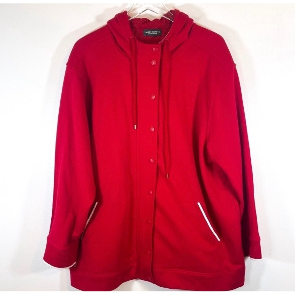 Lauren Ralph Lauren Jeans‎ Co Ladies Red Full Zip Snap Front Hoodie Sweatshirt L